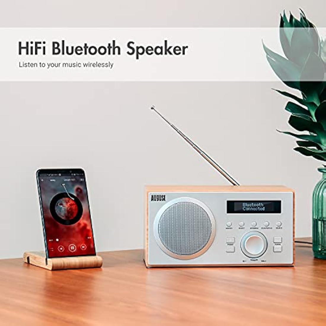 August MB420 DAB+ Digital Radio & Bluetooth Speaker - Dual Alarm - Oak