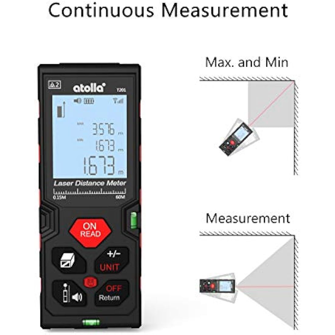 atolla Laser Distance Meter – 60m Digital Range Finder with IP54