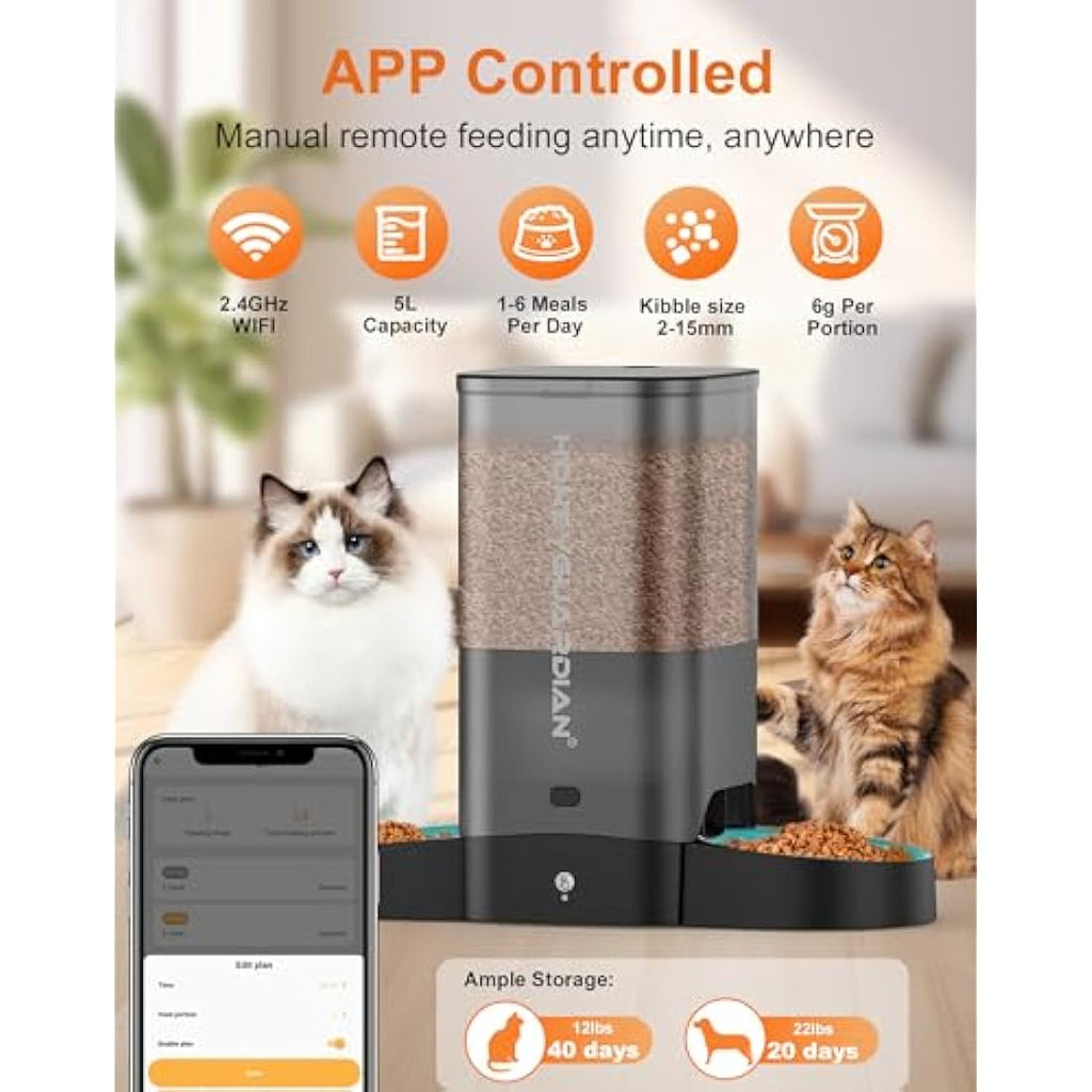 HoneyGuaridan WiFi Automatic Cat Feeder | 3.5L Smart Dual Bowl Pet Dispenser