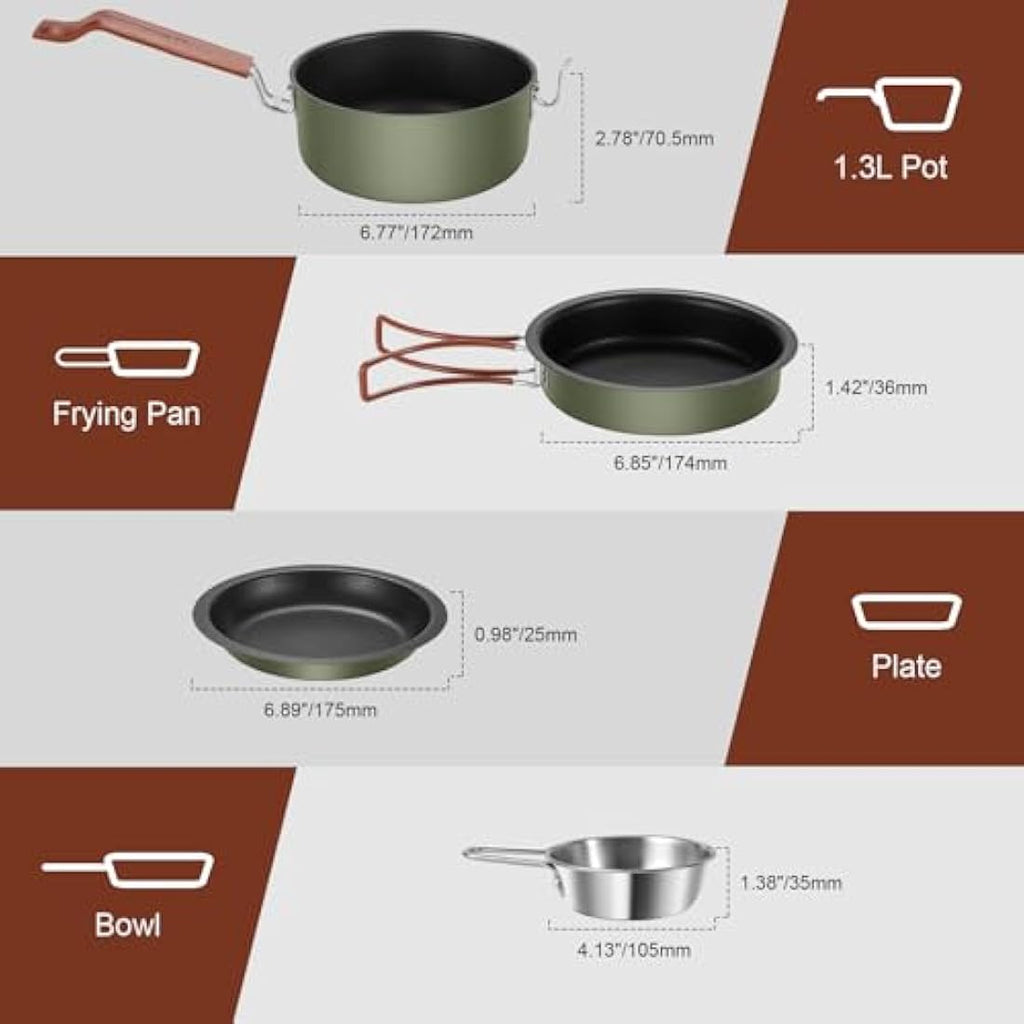 Odoland 10-Piece Non-Stick Camping Cookware Set – Lightweight Aluminum