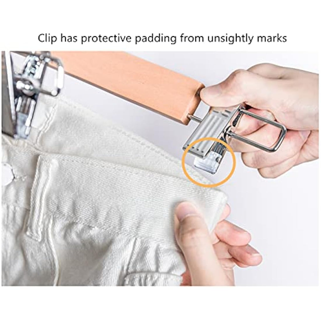 Amber Home Natural Wooden Pants Hangers with Adjustable Clips – 20 Pack