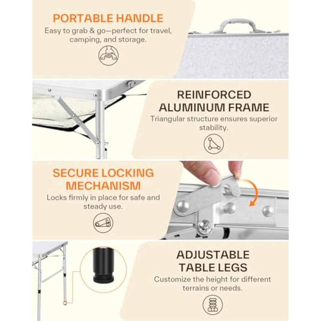 Sportneer Folding Camping Table | Adjustable Height Aluminum 90x60cm