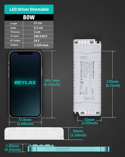 REYLAX 24V LED Driver 80W | Triac Dimmable Constant Voltage Transformer
