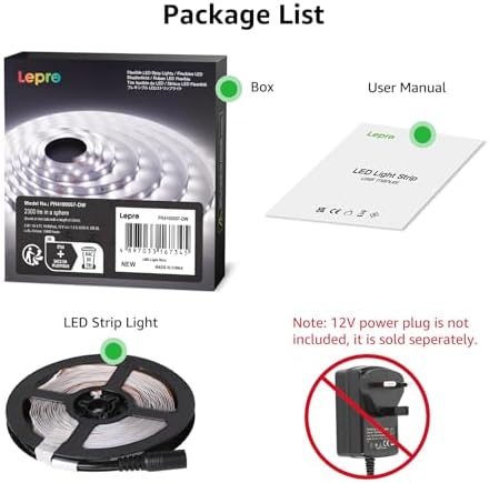 Lepro LED Strip Lights – 5M Cool White 6000K Bright Daylight Tape