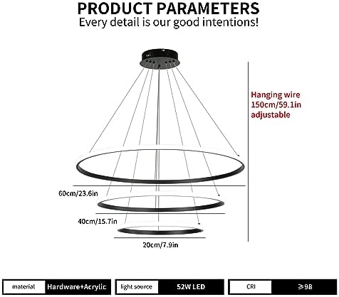 Jolof Store Modern 3-Ring LED Chandelier – Dimmable Black Acrylic Pendant