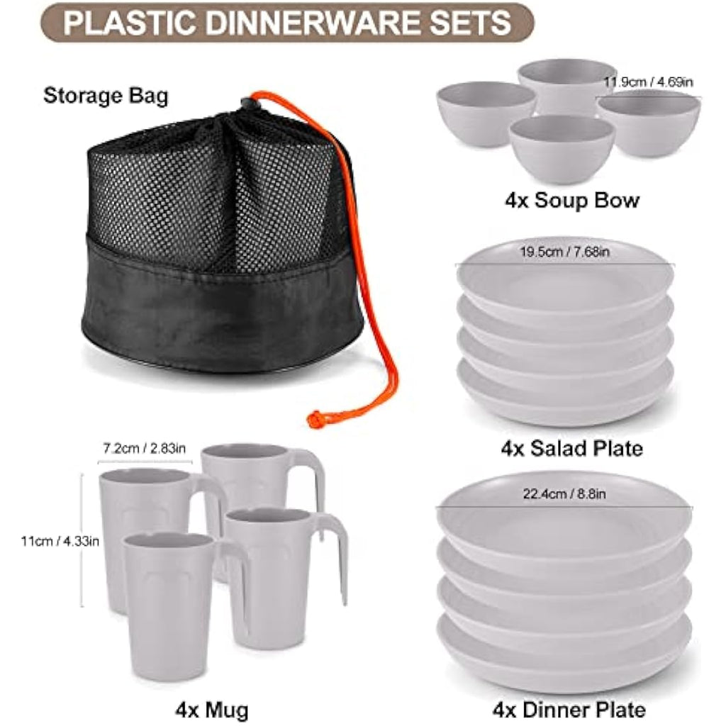 Odoland 20-Piece Unbreakable Camping Dinnerware Set for 4 | Gray