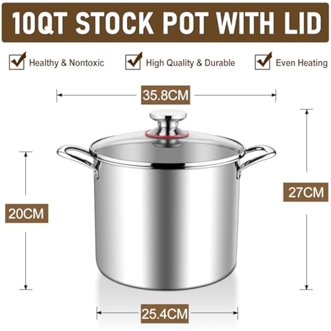 HaWare 10L Tri-Ply Stainless Steel Stock Pot with Glass Lid | Induction