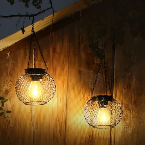Ortiny Solar Lanterns – 4 Pack IP65 Waterproof Metal Garden Ornaments