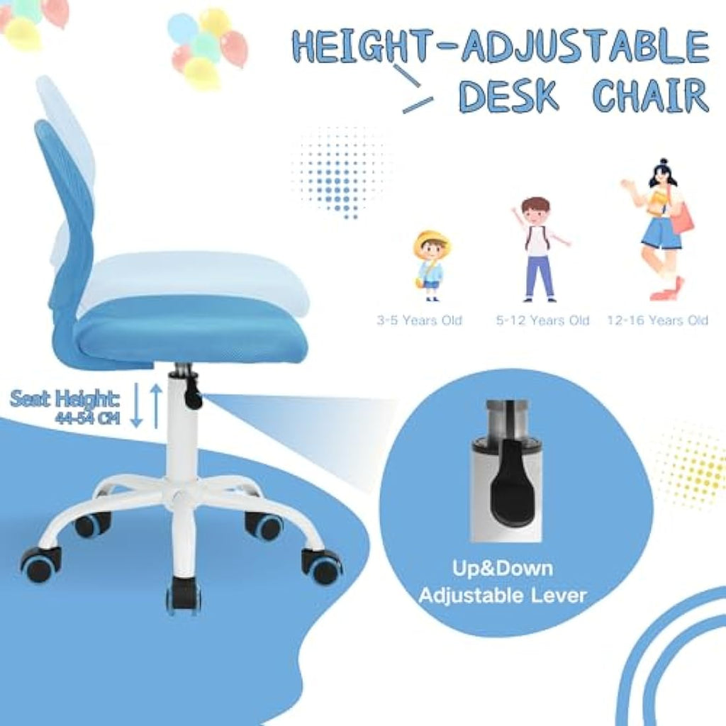 Homy Casa Ergonomic Swivel Desk Chair | Adjustable Blue Fabric Task Chair