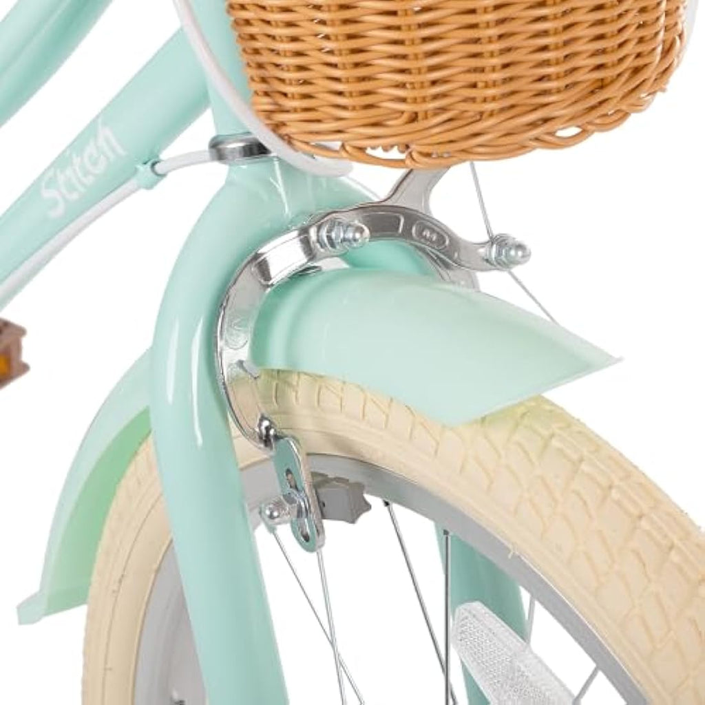 STITCH Girls Bike with Training Wheels and Basket - 14 Inch Kids Bicycle