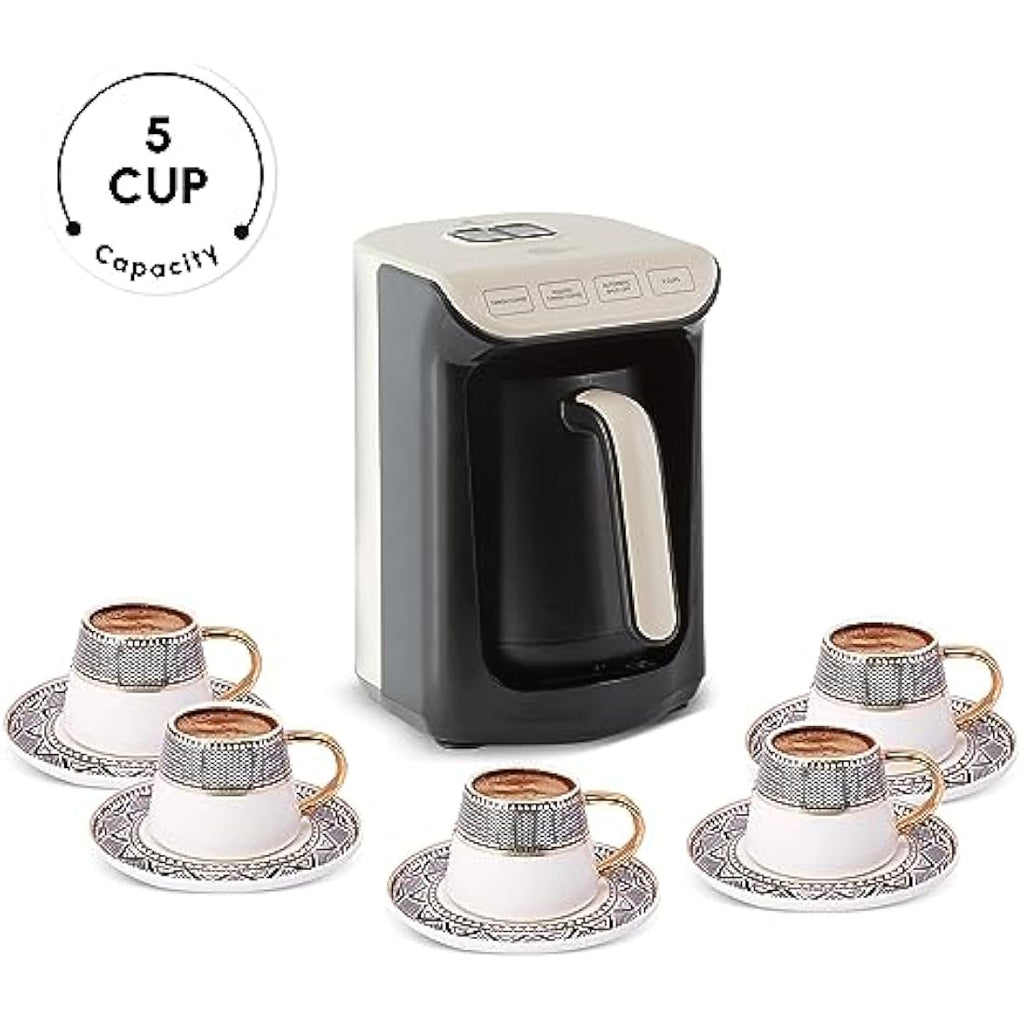 Karaca Hatır Köz Turkish Coffee Machine | 5-Cup Automatic Maker, Cream
