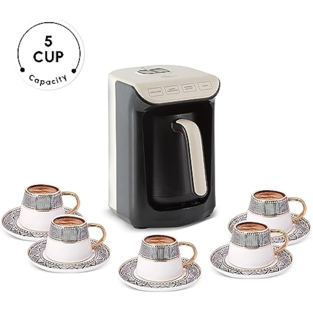 Karaca Hatır Köz Turkish Coffee Machine | 5-Cup Automatic Maker, Cream