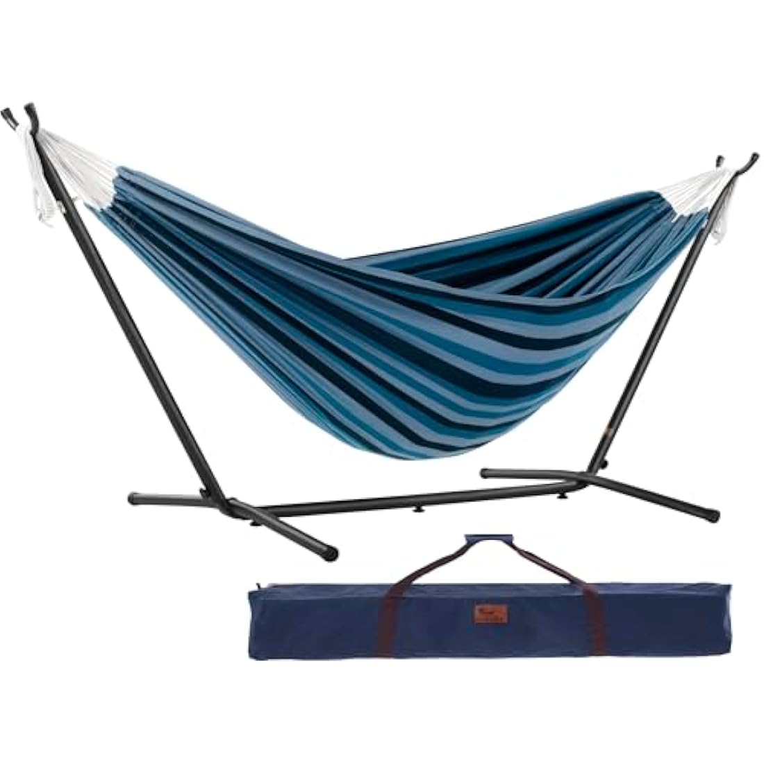 Vivere Double Cotton Hammock with Steel Stand - Blue Lagoon