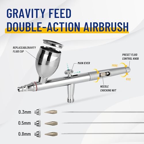 Fengda Dual Action Airbrush Set | 3 Nozzles & 3 Gravity Feed Cups