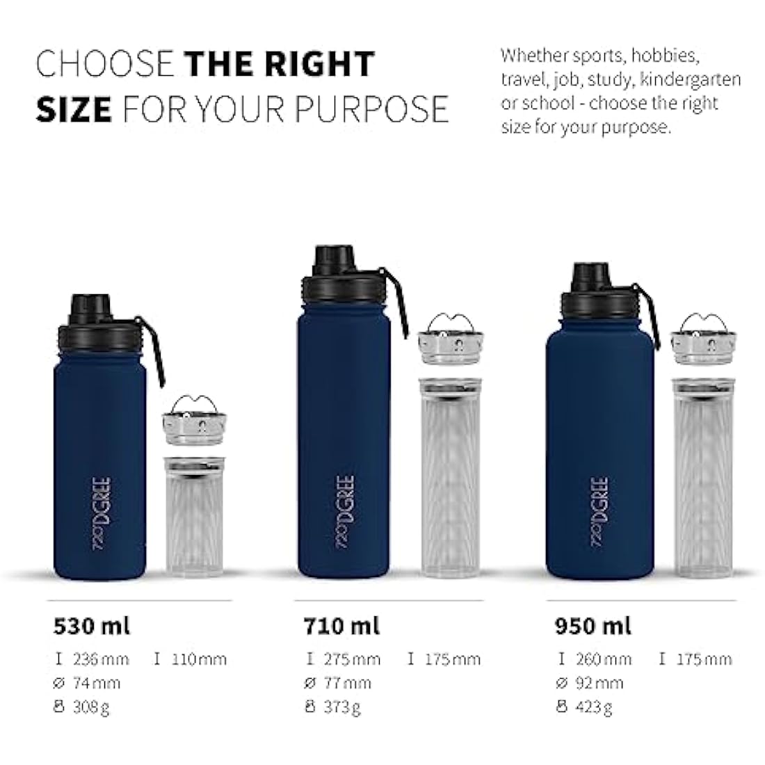 720°DGREE noLimit Insulated Water Bottle with Infuser - 950ml Steel