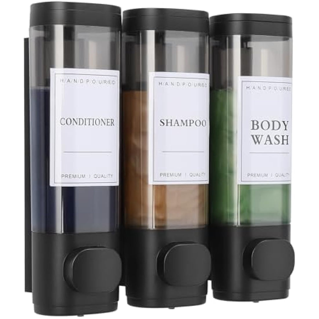 3-Chamber Shower Soap Dispenser | Wall Mounted Black ABS