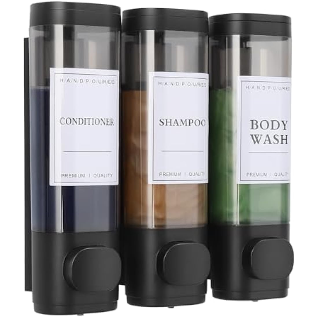 3-Chamber Shower Soap Dispenser | Wall Mounted Black ABS