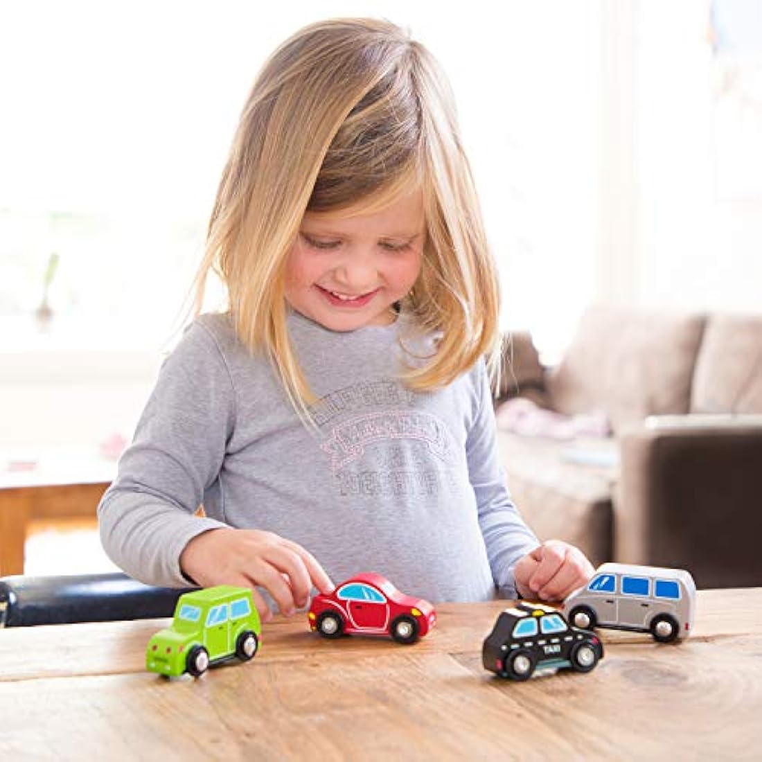 New Classic Toys Wooden Vehicles Set – 4 Colorful Toddler Sportcars