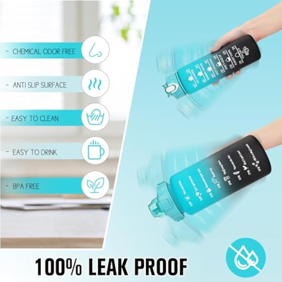 CodiCile 2 Pack Motivational Water Bottle Set – 2L & 750ml BPA Free