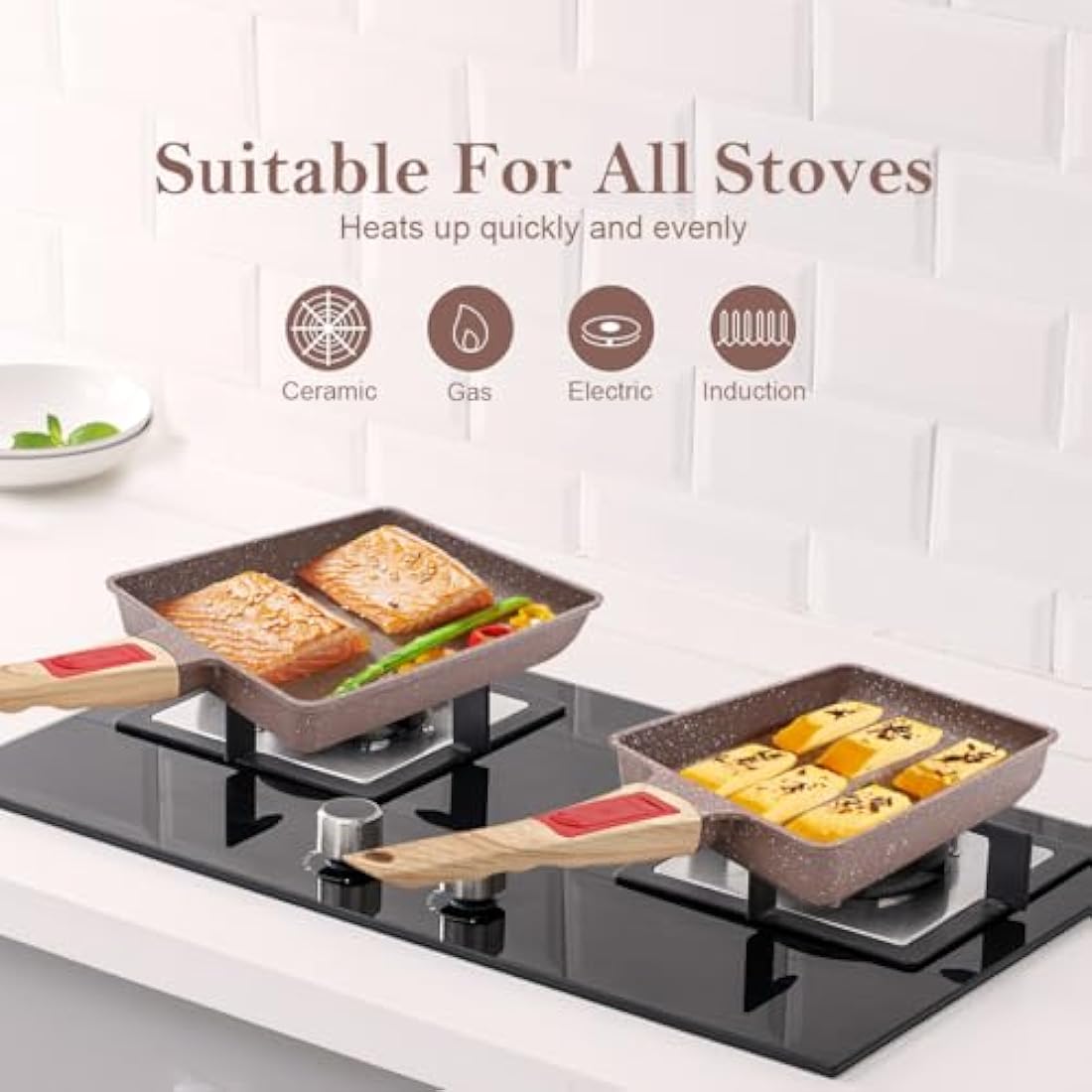 AIKENBBKK Ceramic Nonstick Tamagoyaki Pan | Japanese Omelette Pan, Brown