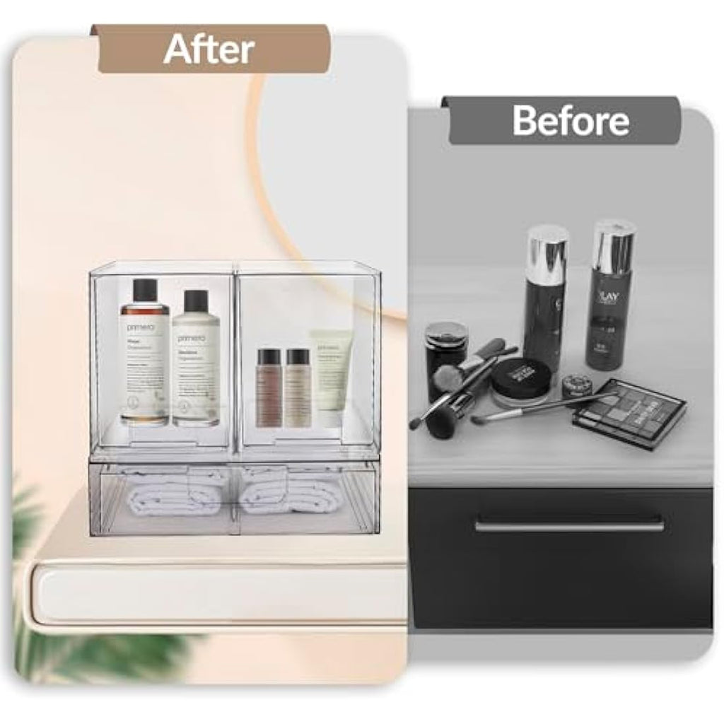 Stackable Clear Plastic Makeup Storage Drawers – 3 Pack