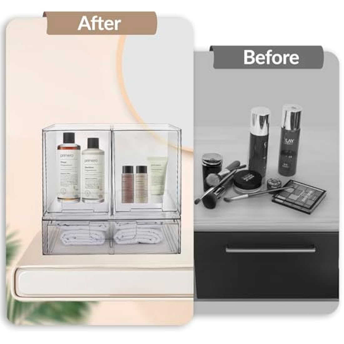 Stackable Clear Plastic Makeup Storage Drawers – 3 Pack