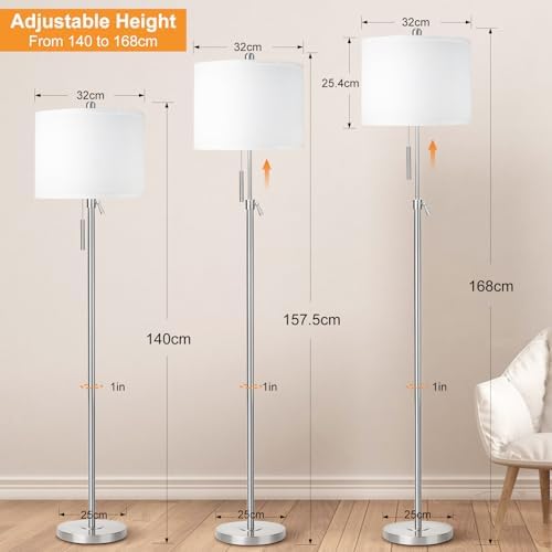 Modern Floor Lamp – Adjustable Height Silver Standing Lamp