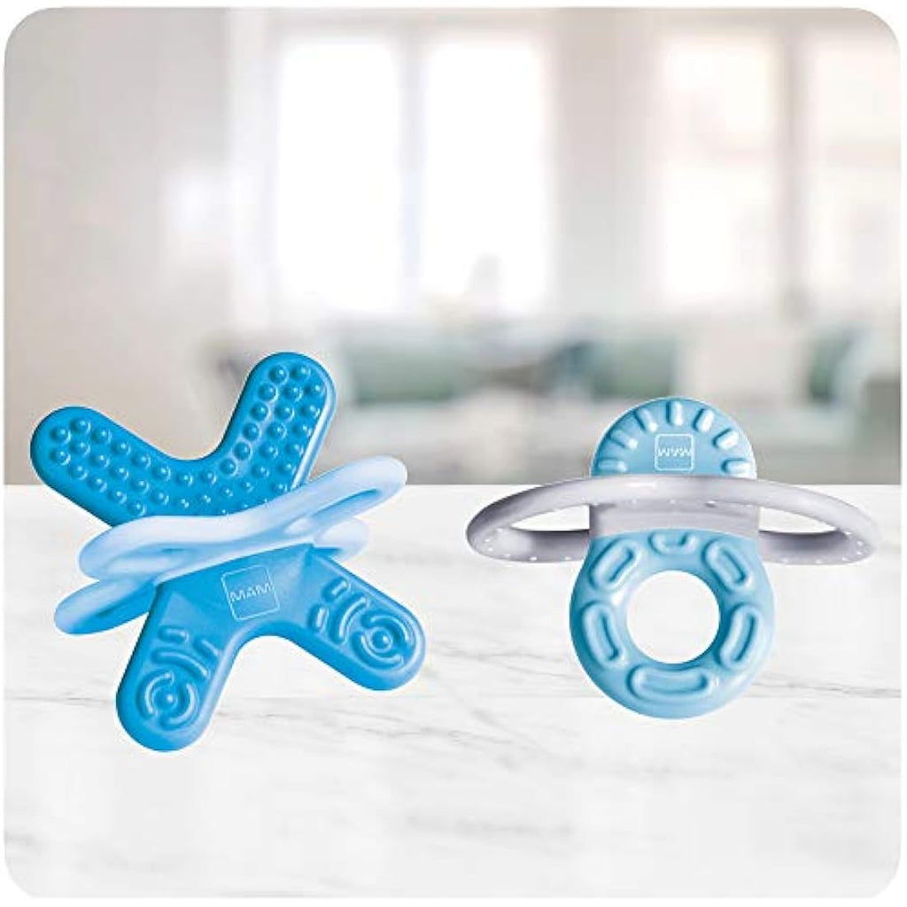 MAM Baby Teether Set – Phase 1 & 2 Teething Rings for Pain Relief, Blue