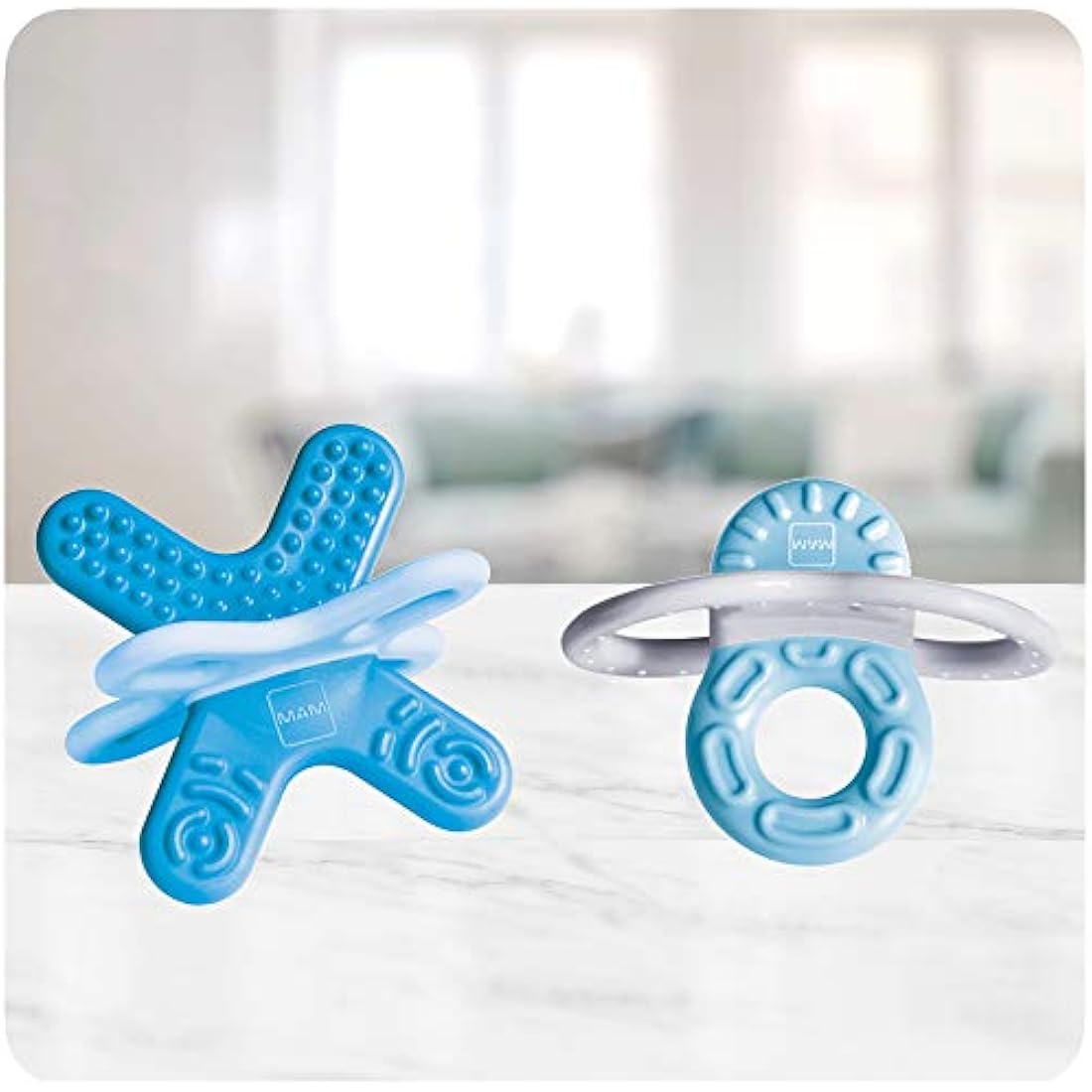 MAM Baby Teether Set – Phase 1 & 2 Teething Rings for Pain Relief, Blue