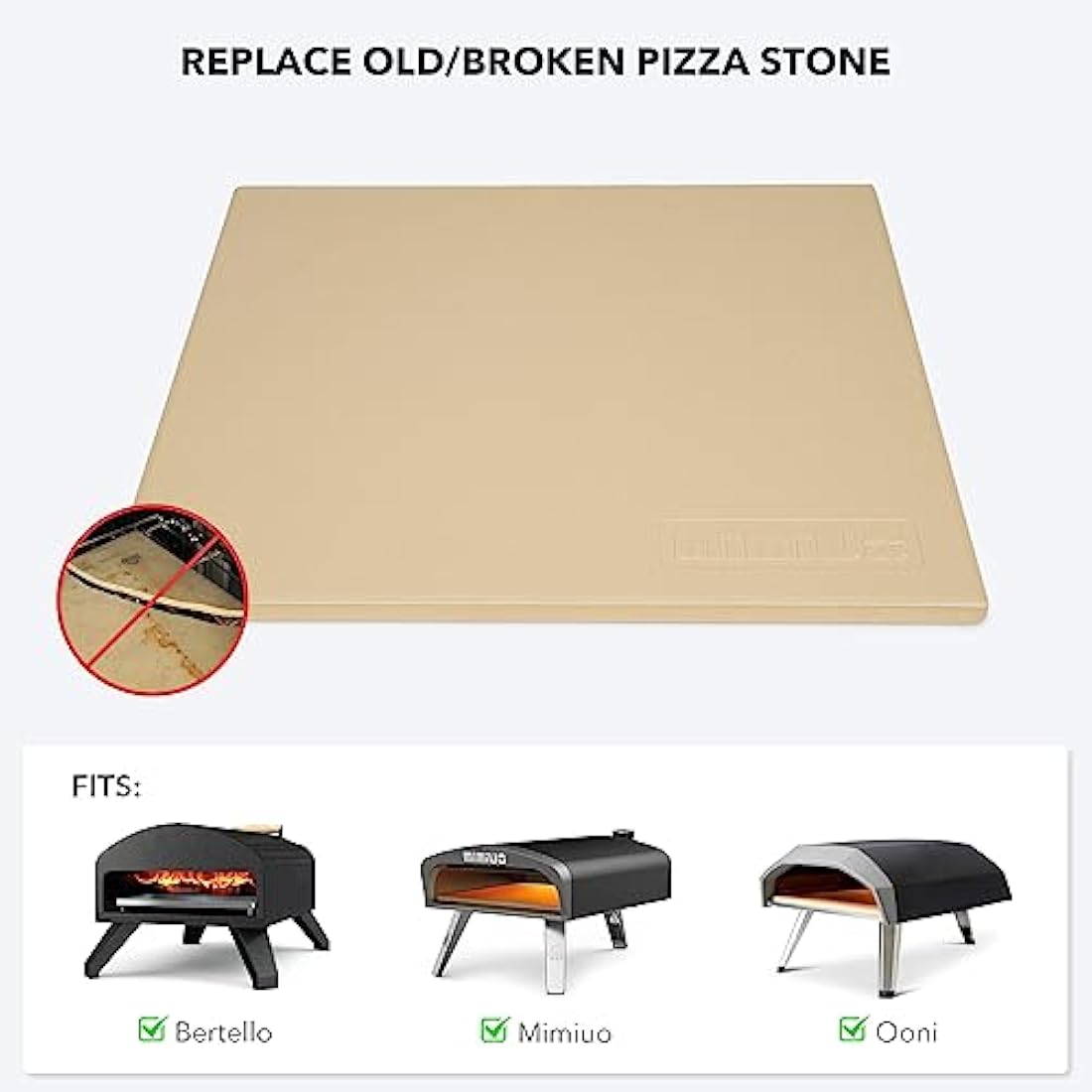 Mimiuo 13" Square Cordierite Pizza Stone for Oven, BBQ and Grill