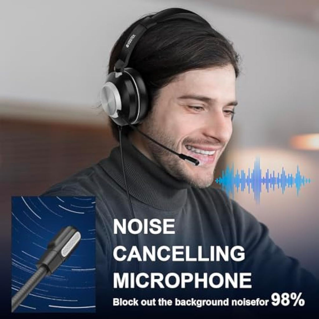 Voistek USB Headset with Noise Cancelling Mic | 3-in-1 Wired PC Headphone