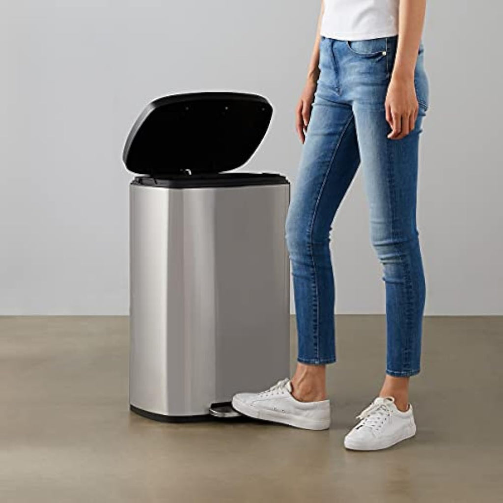 Amazon Basics 50L Soft-Close Stainless Steel Rubbish Bin – Satin Nickel