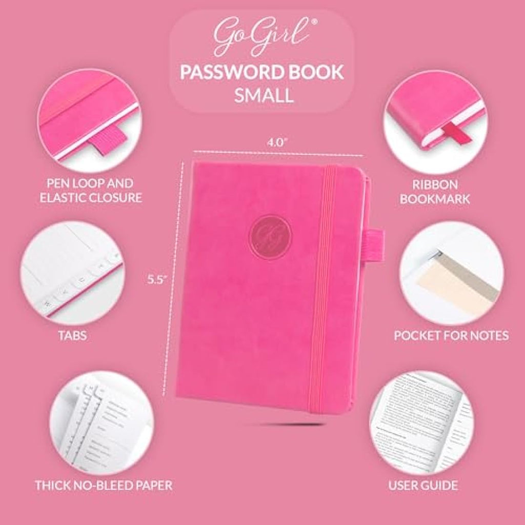 Jolof Store Password Book with Alphabetical Tabs – Hot Pink Logbook