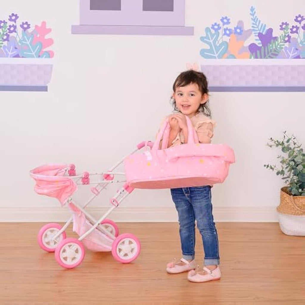 Olivia's Little World 2-in-1 Baby Doll Stroller Pram | Pink Stars