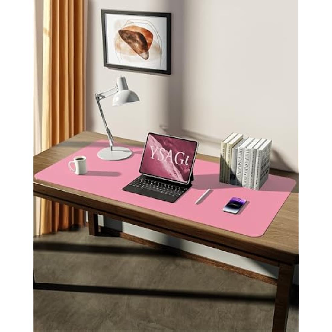 YSAGi PU Leather Desk Mat | Large Waterproof Non-Slip Mouse Pad, Pink