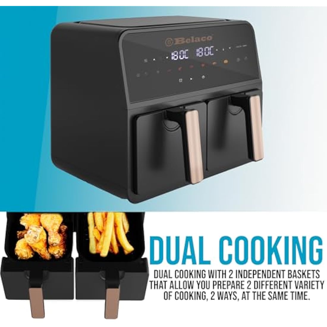 Belaco 9L Dual Zone Air Fryer | Digital Display & 2 Baskets – BEL-AF-03