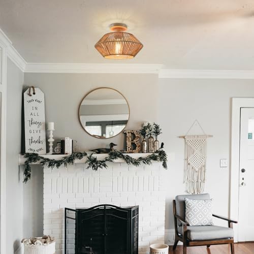LynPon Woven Rattan Ceiling Light – Boho Farmhouse Cage Chandelier
