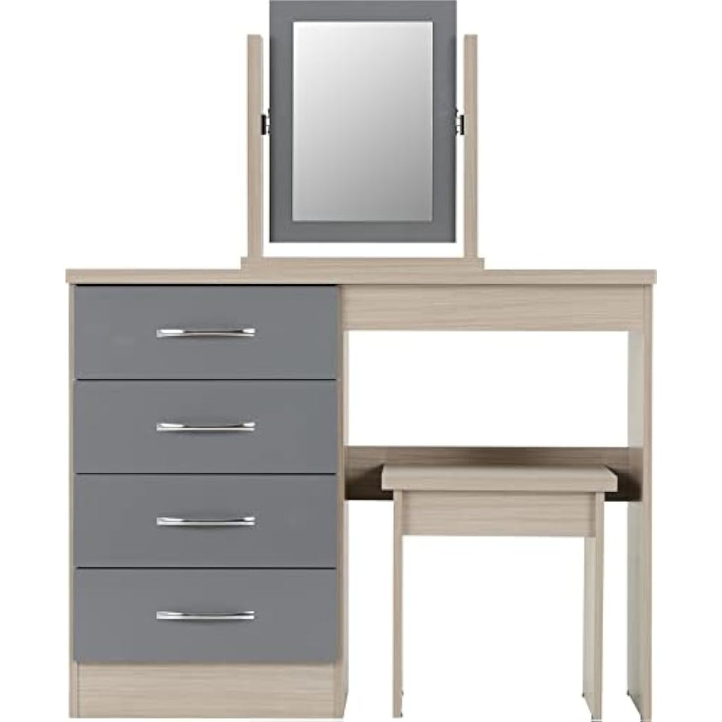 Seconique Nevada Dressing Table Set - 4 Drawers & Mirror - Grey Gloss