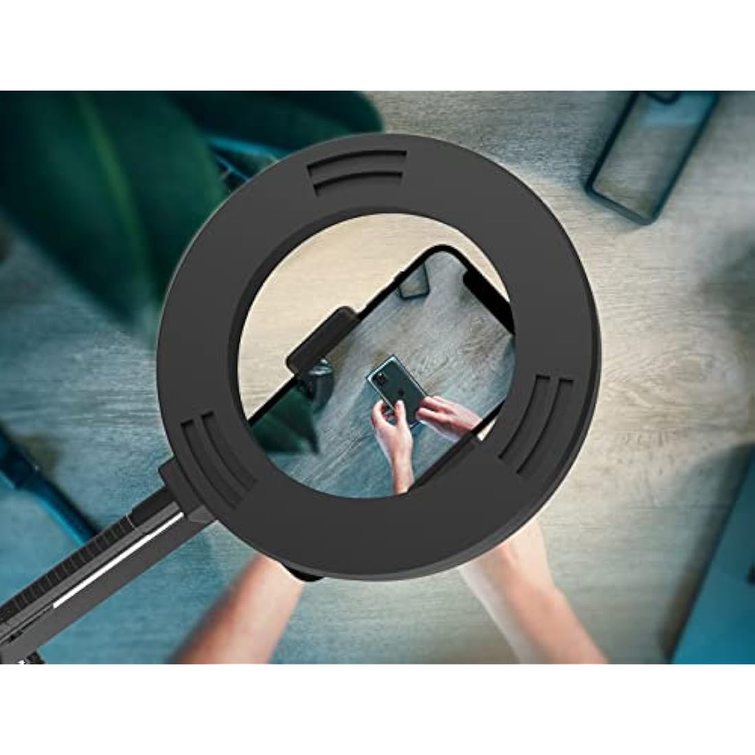 Overhead Phone Mount with Ring Light | Flexible Desk Stand