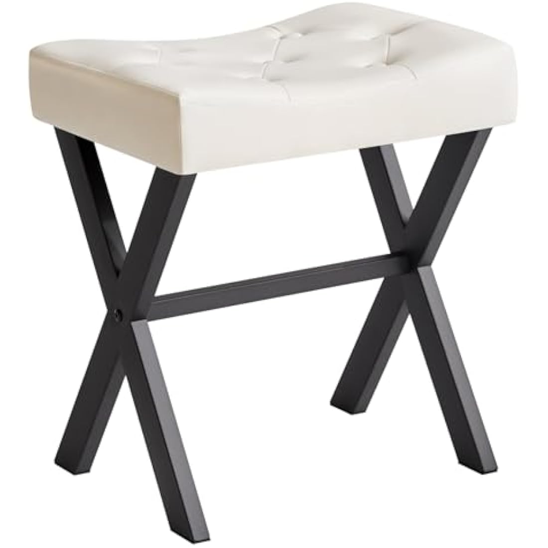IBUYKE U-Shaped Vanity Stool | White PU Leather Makeup Ottoman with X-Leg