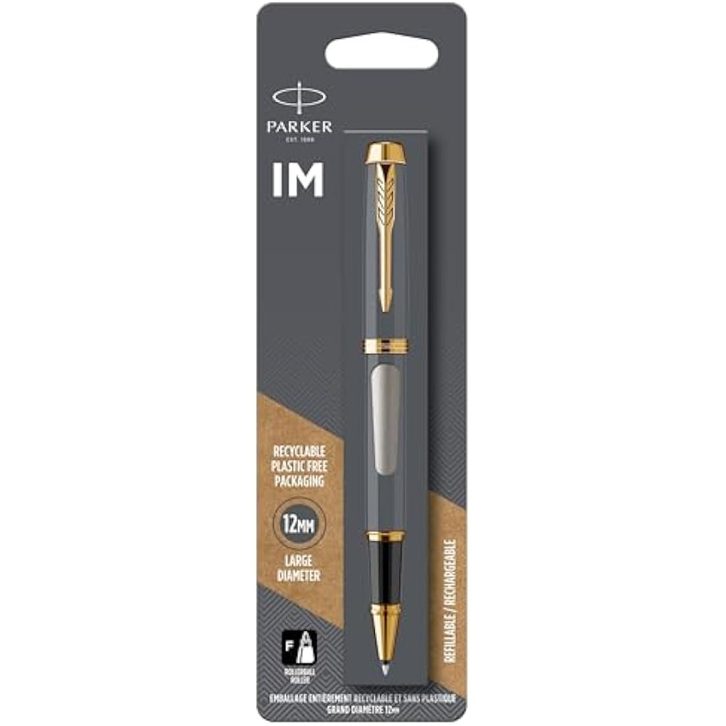 Parker IM Rollerball Pen – Brushed Metal with Gold Trim, Fine Point