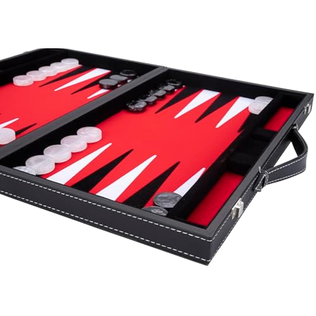 Engelhart Luxury Backgammon Set – 15 Inch Red Faux Leather Case