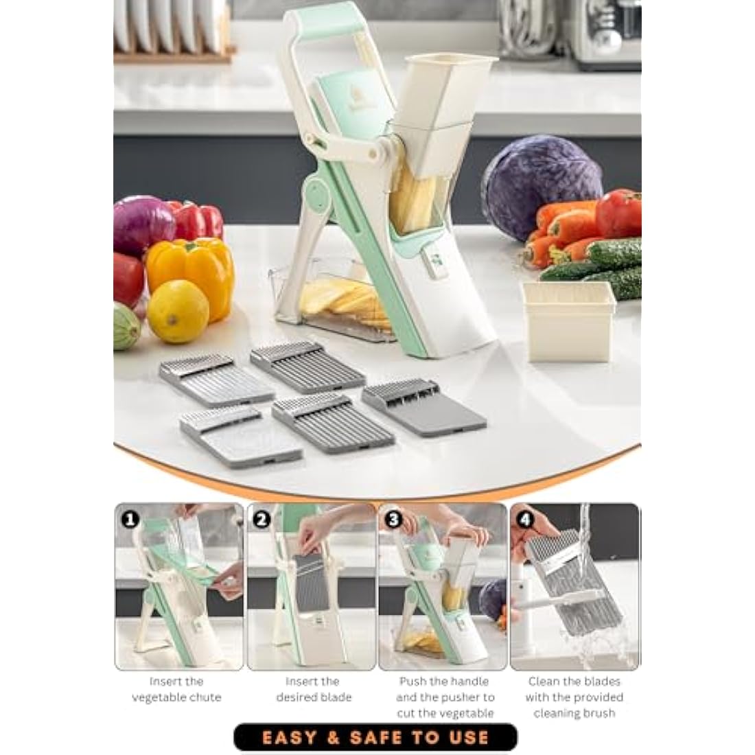 Brieftons Safe Mandoline Slicer | 5-Blade Vegetable Chopper and Dicer