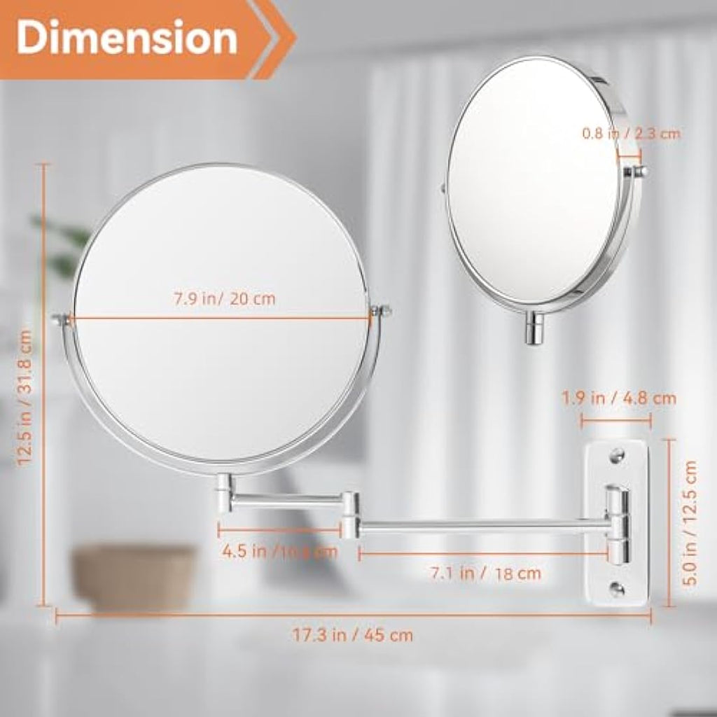 AumVum 8" Wall Mounted Shaving Mirror – 1X/10X Magnification Chrome