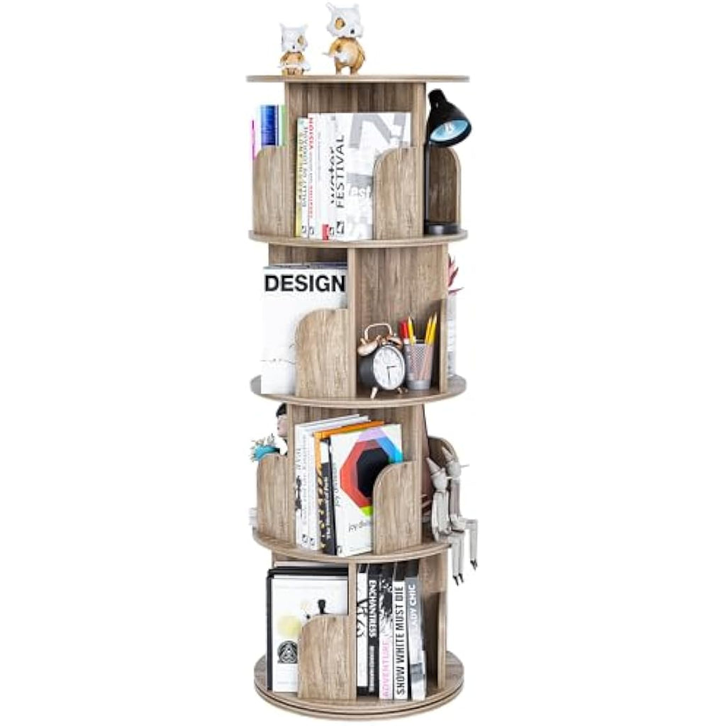 Nisorpa 4-Tier Rotating Bookshelf | 360° Spinning Wooden Bookcase