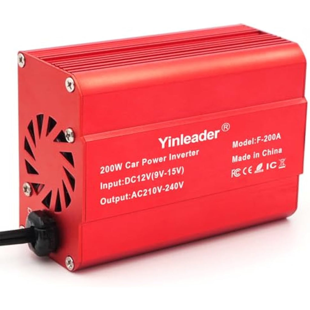 Yinleader 200W Power Inverter 12V to 240V UK Socket Dual USB Car Adapter