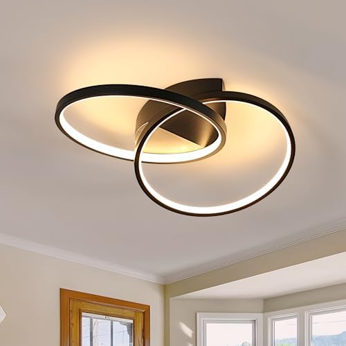 Dorlink Modern LED Ceiling Light – 33W Dual-Round Black Flush Mount, 3000K