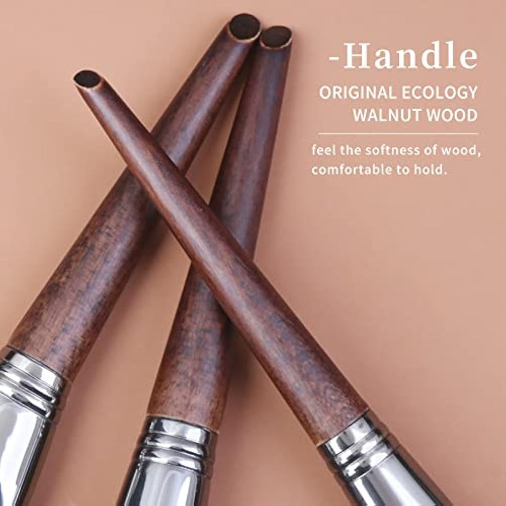 ENZO KEN 24pc Natural Goat Hair Makeup Brush Set with Walnut Handles & Case