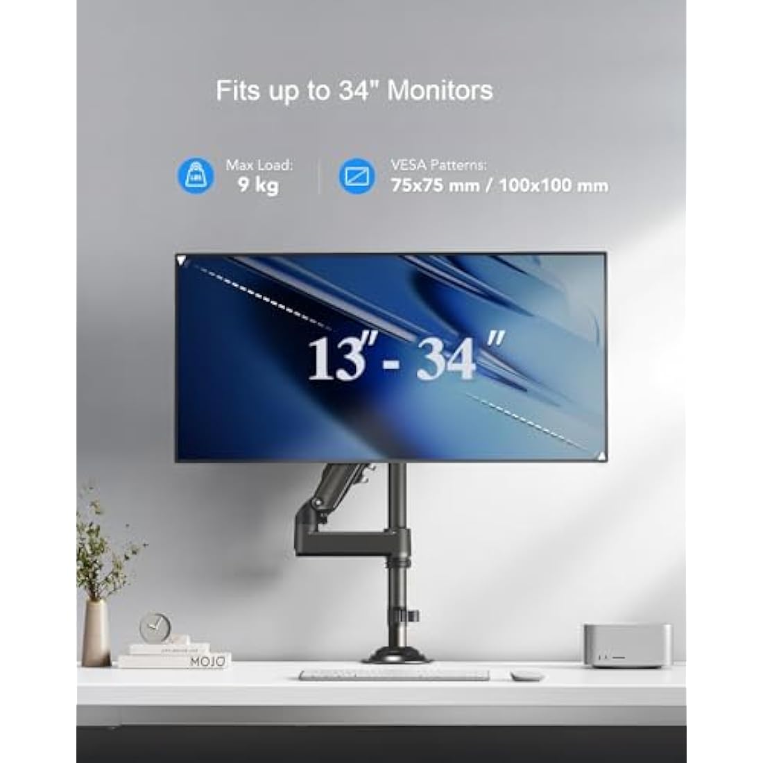 HUANUO Single Monitor Arm | Gas Spring Desk Mount for 13-34 Inch Screens