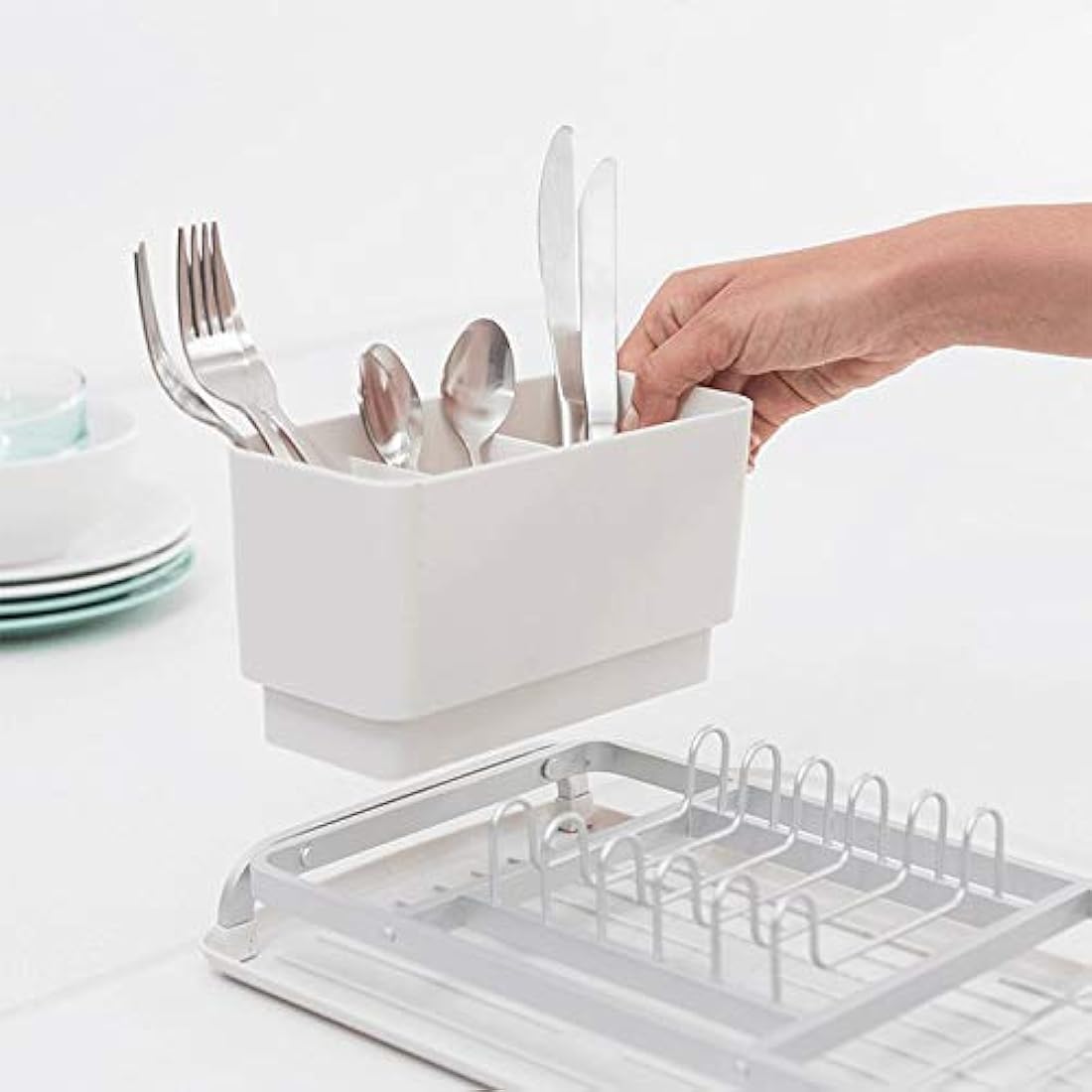 Brabantia Compact Dish Drying Rack | Aluminium with Cutlery Basket